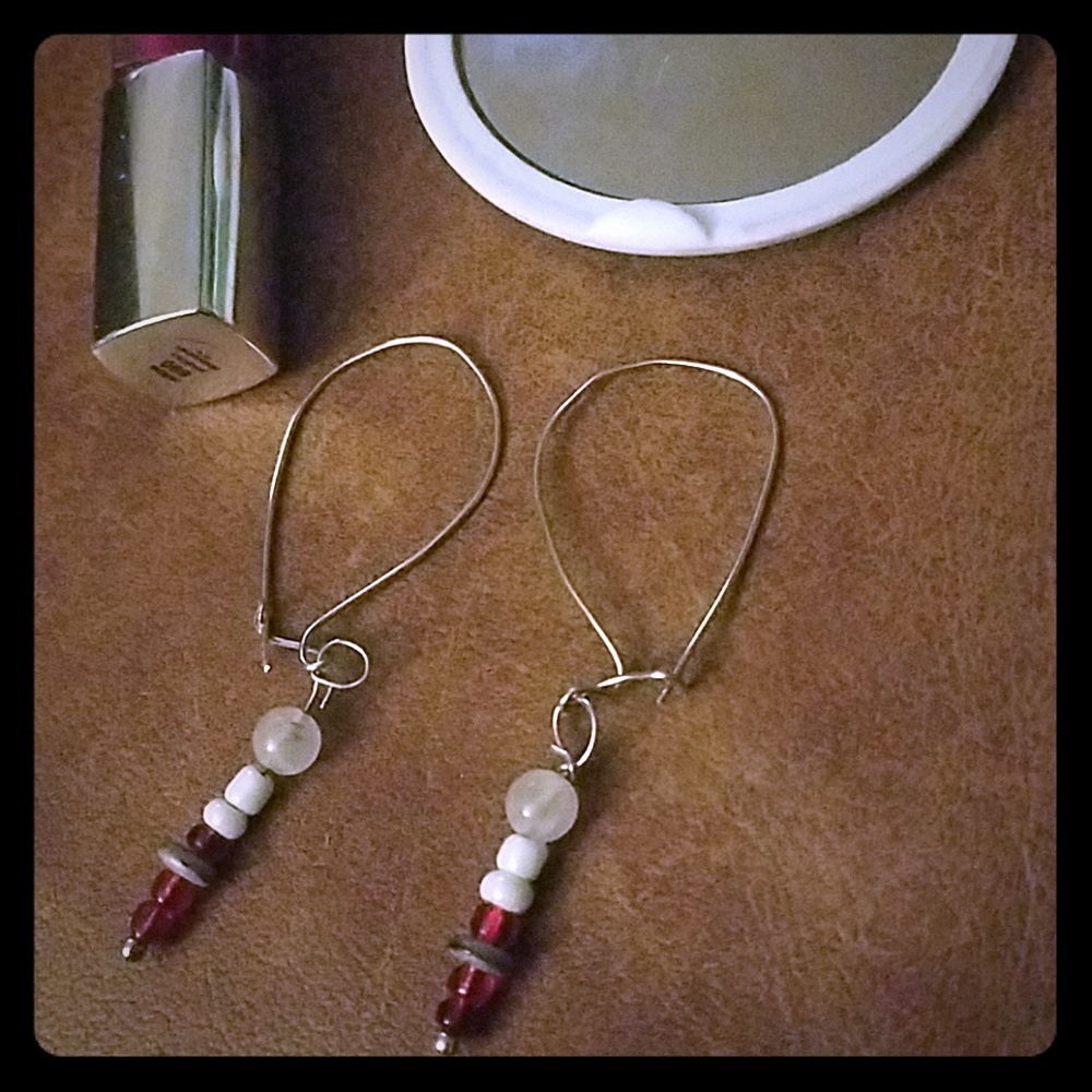 Rose Quartz and Red Bead Earrings